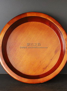 蒙餐圆形实木手把肉盘果盘