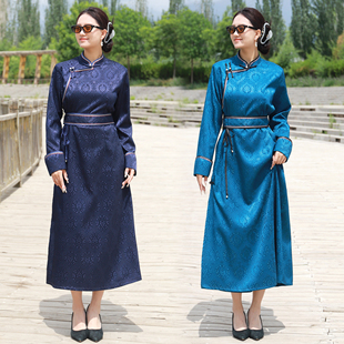 蒙古元素服装传统时尚宽松女士蒙古袍立领民族风连衣裙民族风袍子