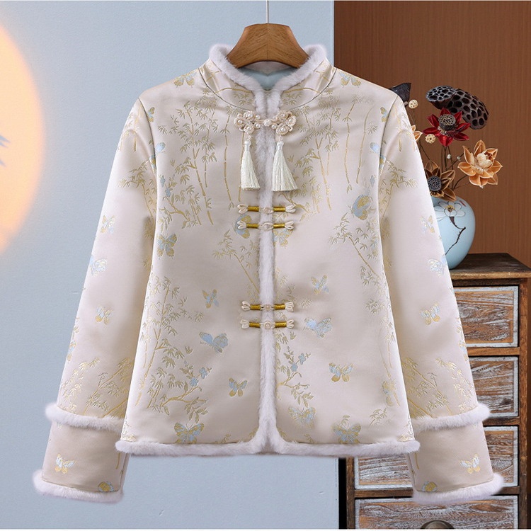 新中式国风气质古典汉服茶服织锦织金提花绣花加棉加厚长袖短外套