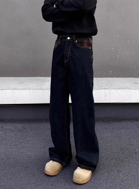 批42网图N1601格纹拼接丹宁原色 黑蓝色S到3XL