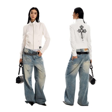 0123start 哥特风复古修身外套女美式辣妹显瘦铆钉短款立领上衣潮