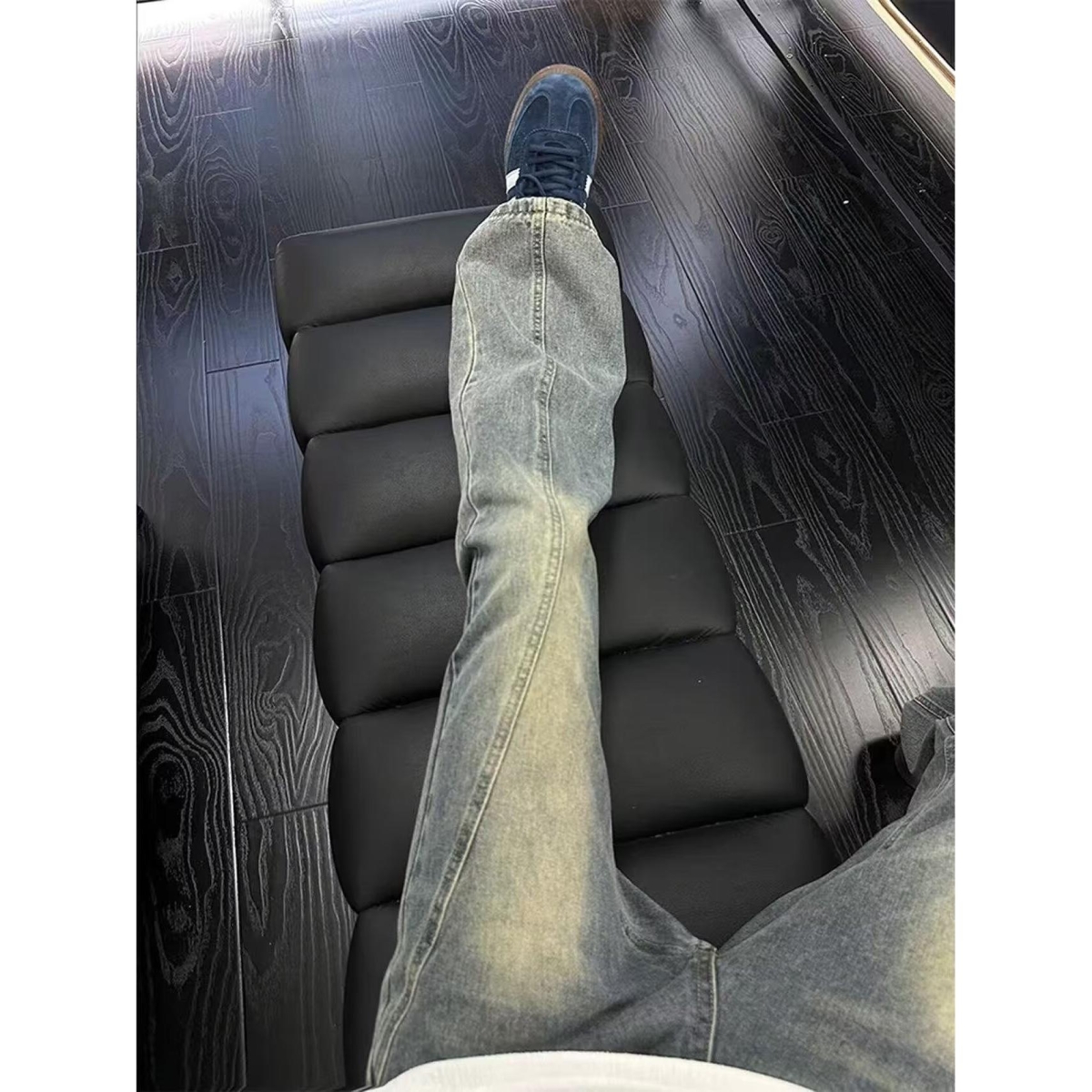 垂坠感直筒黄泥裤子复古蓝美式vibe牛仔裤男款春秋阔腿裤微喇长裤