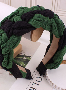 冬季绿色日韩复古编织蓬松宽发箍压发头饰简约头箍黑色发卡高颅顶