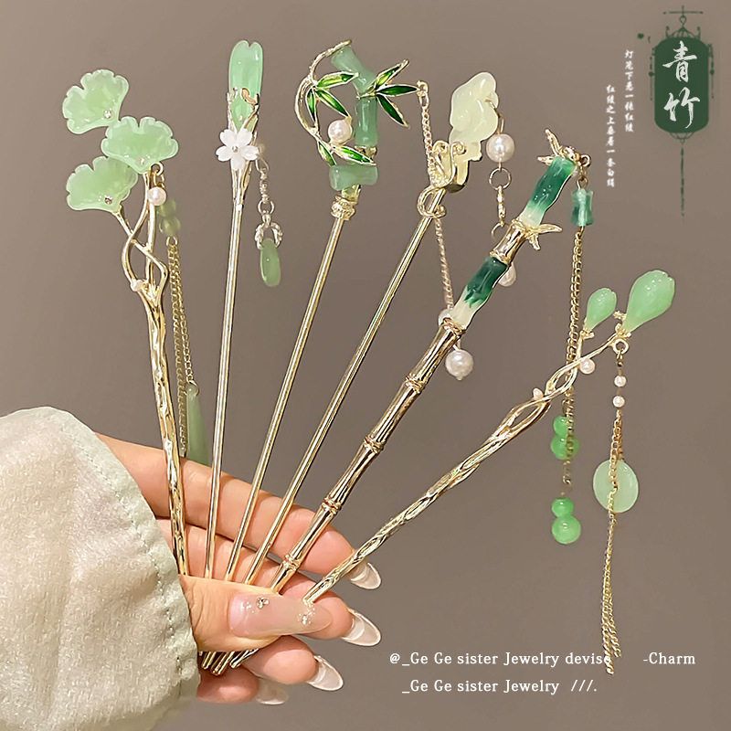 发钗发簪发簪竹子头饰盘流苏新中式汉服新款古风2025女年子后脑勺