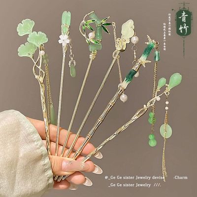 发钗发簪发簪竹子头饰盘流苏新中式汉服新款古风2025女年子后脑勺