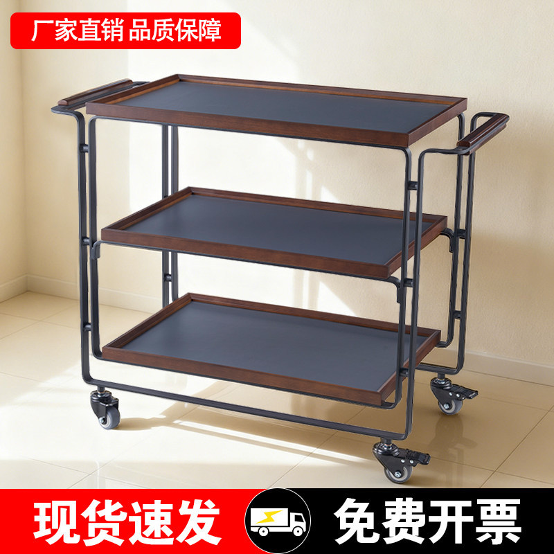 实木烤鸭车片鸭车酒水车大号餐车餐厅移动堂做车三层手推车餐车
