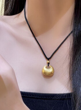 新中式国潮风小胖福吊坠项链女轻奢气质高级感黑色绳子锁包锁骨链