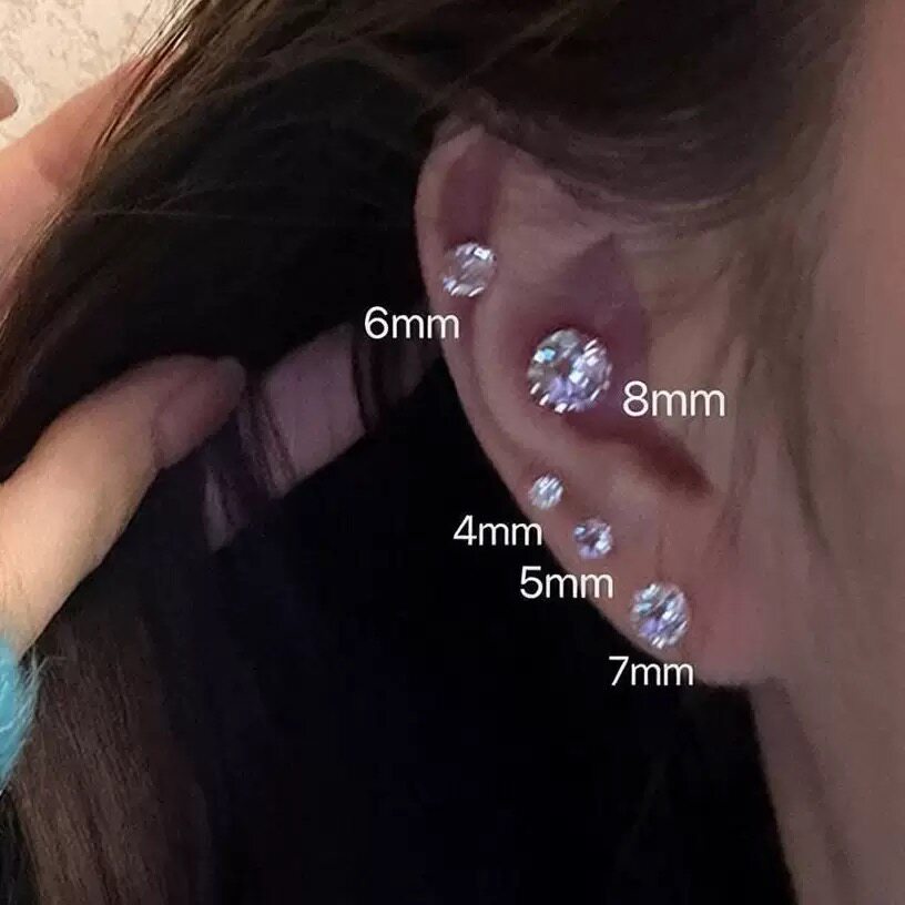 嘻哈潮闪锆石爪钻银针耳钉