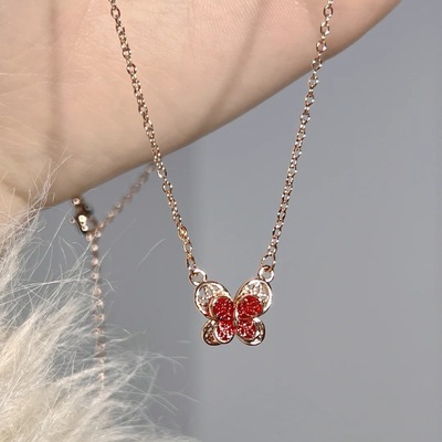 爆款花丝蝴蝶项链女ins轻奢吊坠锁骨链珐琅甜美风百搭饰品