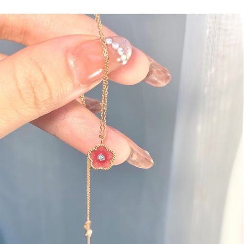 新款小桃花项链女粉红温柔甜美小众设计气质高级感饰品锁骨链