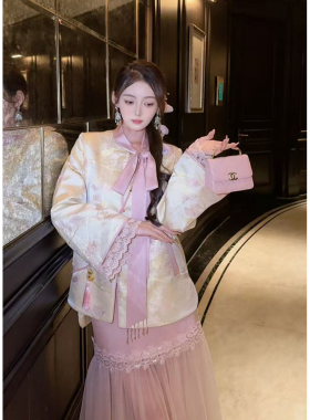 【雨夜蔷薇】郭郭原创新款重工提花刺绣蕾丝外套长裙两件套