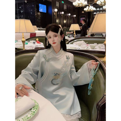 【玉盏清词】郭郭原创新款重工新中式轻奢感国风醋酸上衣