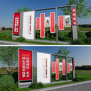 社区民族团结标牌源文件,民族团结文化墙设计