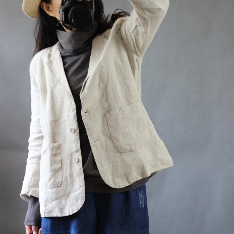 春款上新亚麻文艺女式西服