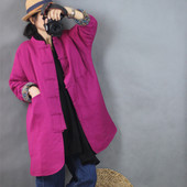 2025新款 原创宽松复古文艺对襟中式 中长薄棉衣茶服