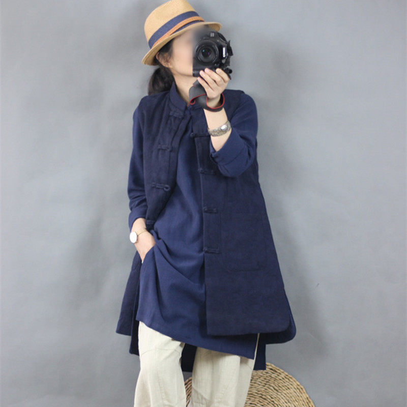 提花棉麻棉马夹女 好搭配文艺复古盘扣中长款马夹背心民族风棉衣