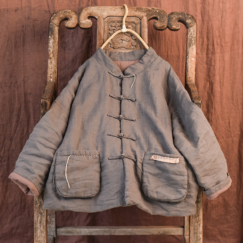 原创复古苎麻手工盘扣棉衣