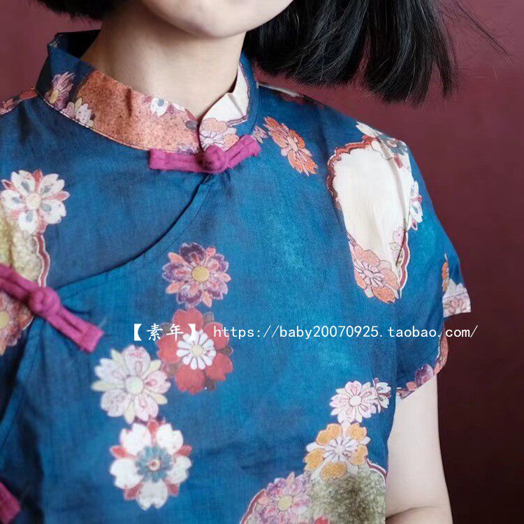 尾货余单苎麻碎花连衣裙袍子