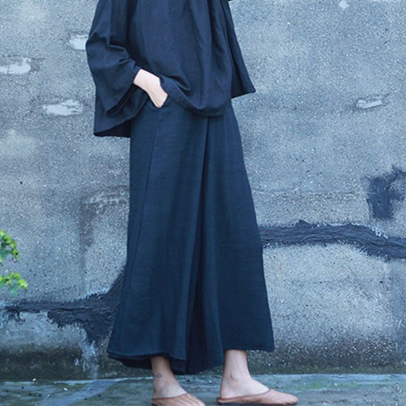 原创棉麻女装新款双层天丝棉飘逸长裤宽松直筒顺滑百搭女式裤子
