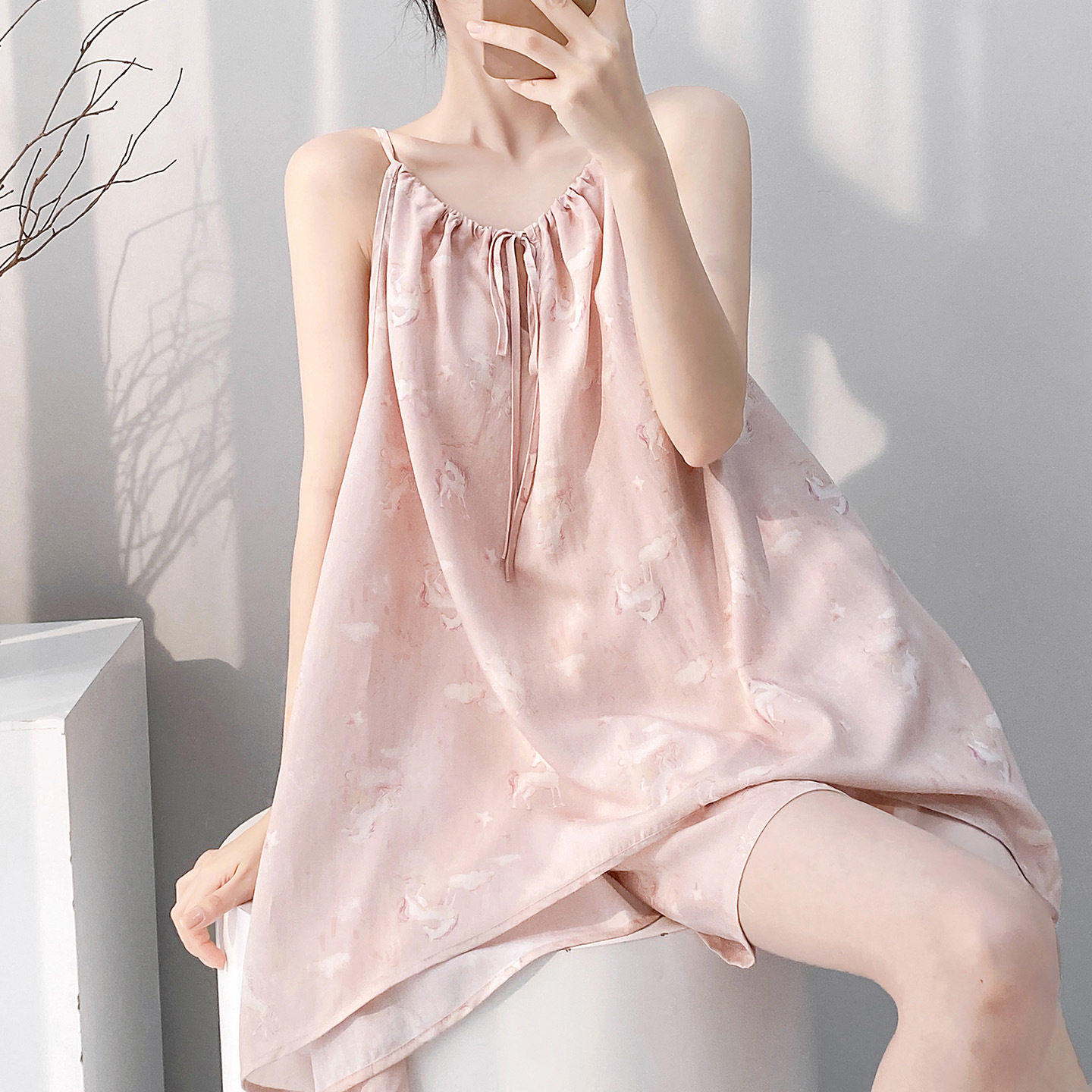 吊带睡衣女夏季薄款性感棉绸大码家居服套装高级感凉感绵绸两件套