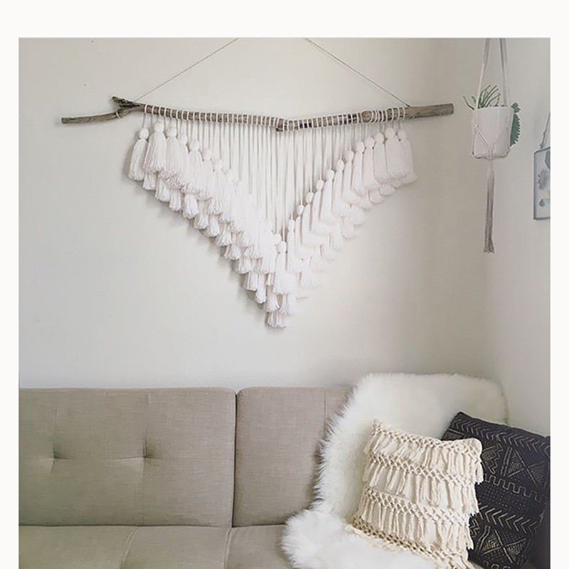 北欧ins风手工编织白色系列毛线穗子壁毯流苏挂毯家居装饰壁挂