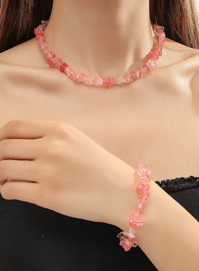 亚马逊爆款欧美饰品仿碎石串珠天然石项链手工彩色石头手串链项链