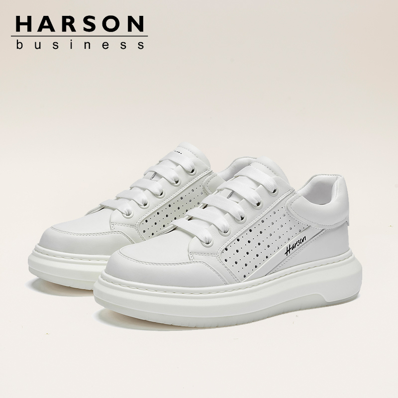哈森男鞋夏季新款真皮运动休闲鞋