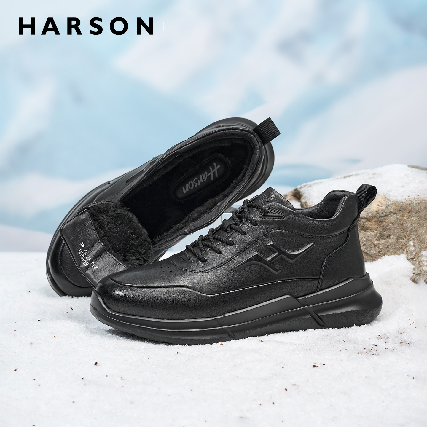 哈森新款休闲皮鞋高帮鞋