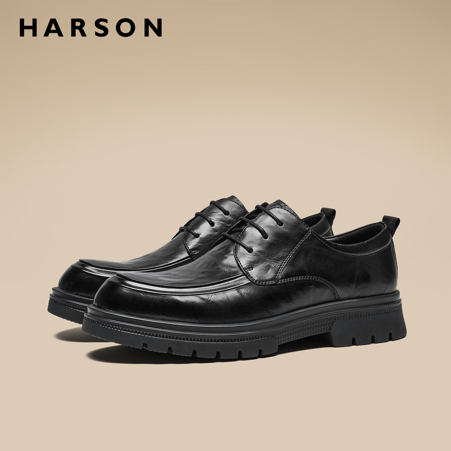 哈森秋冬男鞋2025新款男士厚底德比鞋头层牛皮商务休闲皮鞋男结婚