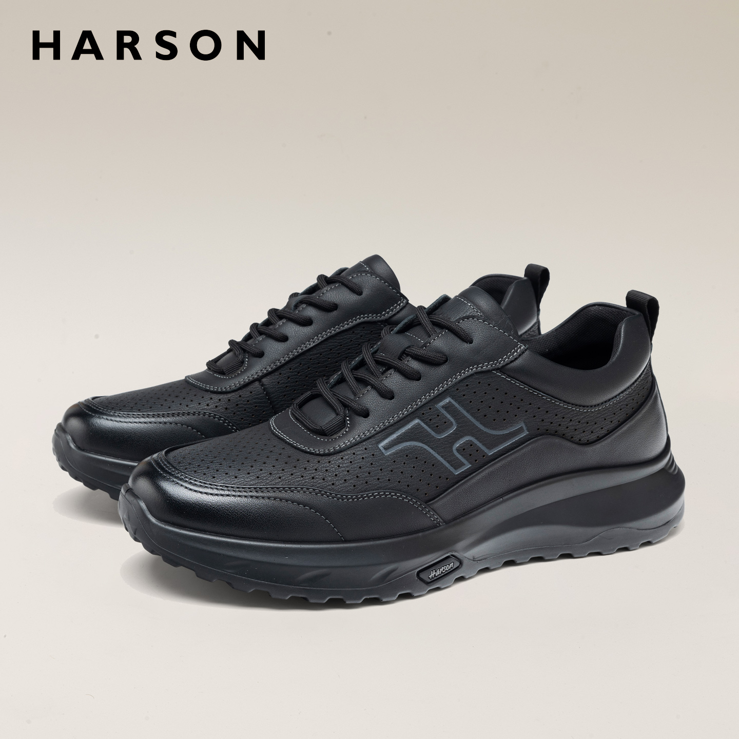 哈森男鞋夏季透气运动休闲皮鞋