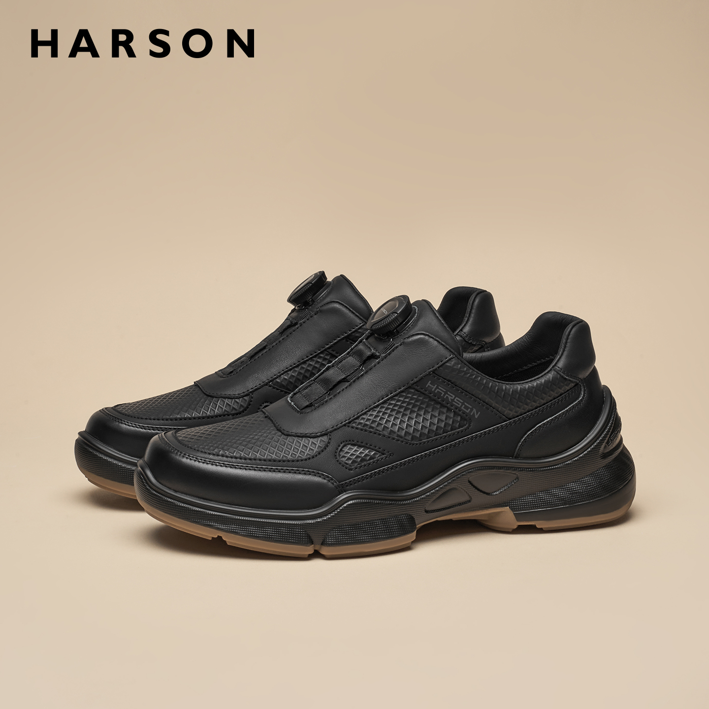 哈森男鞋秋季新款全黑公务鞋