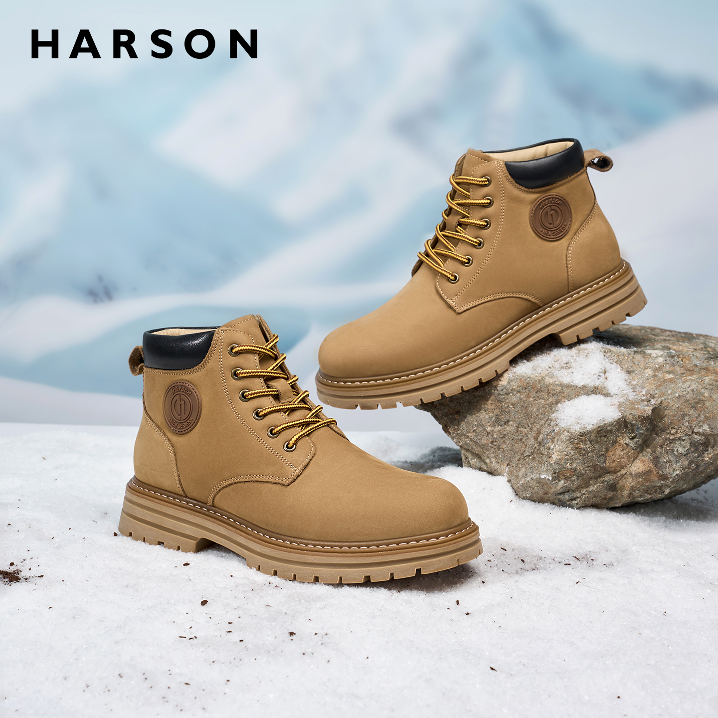 哈森户外马丁靴男大黄靴增高耐磨