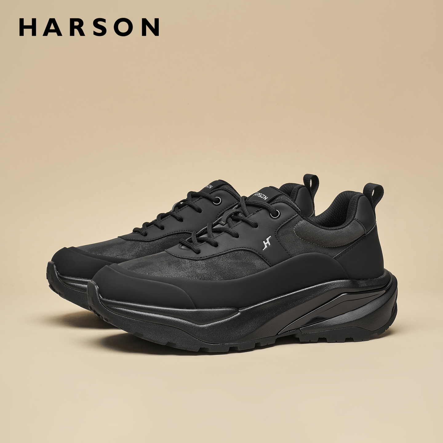 哈森男鞋秋季新款厚底老爹鞋