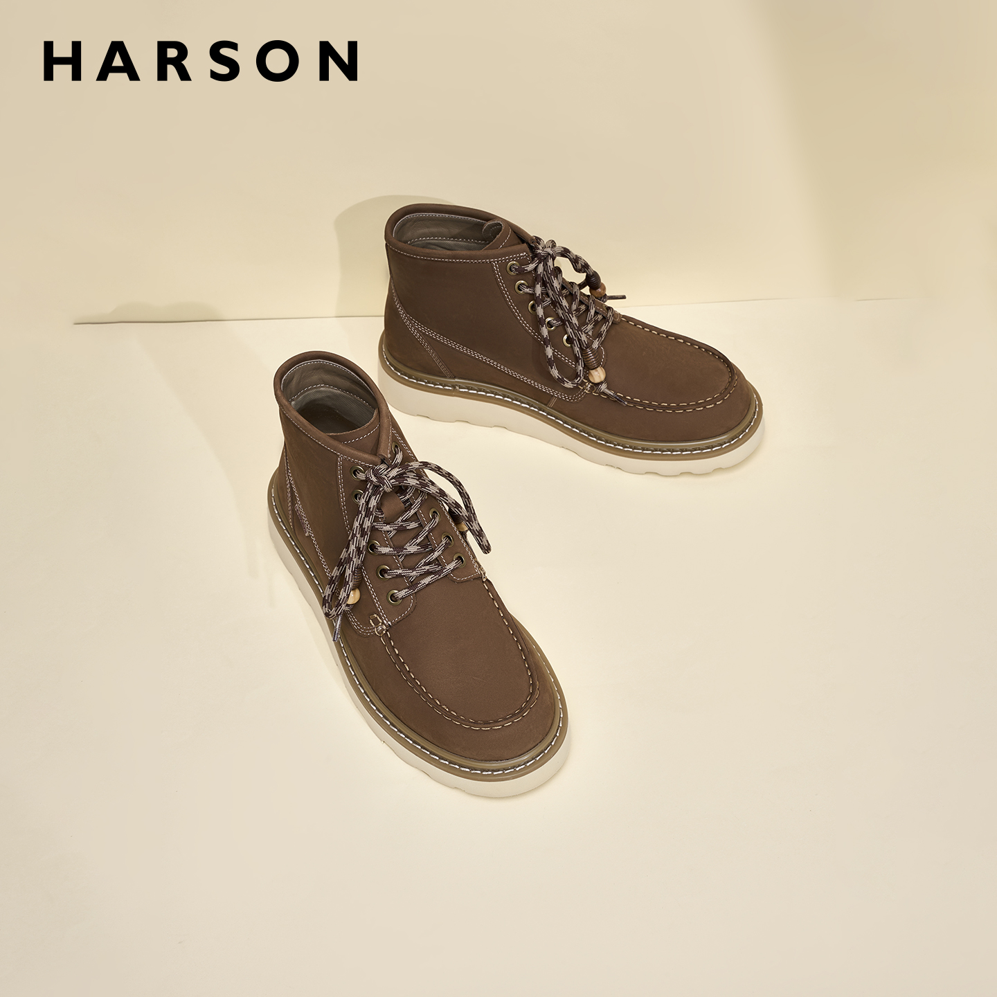 哈森男鞋秋冬新款美拉德短靴