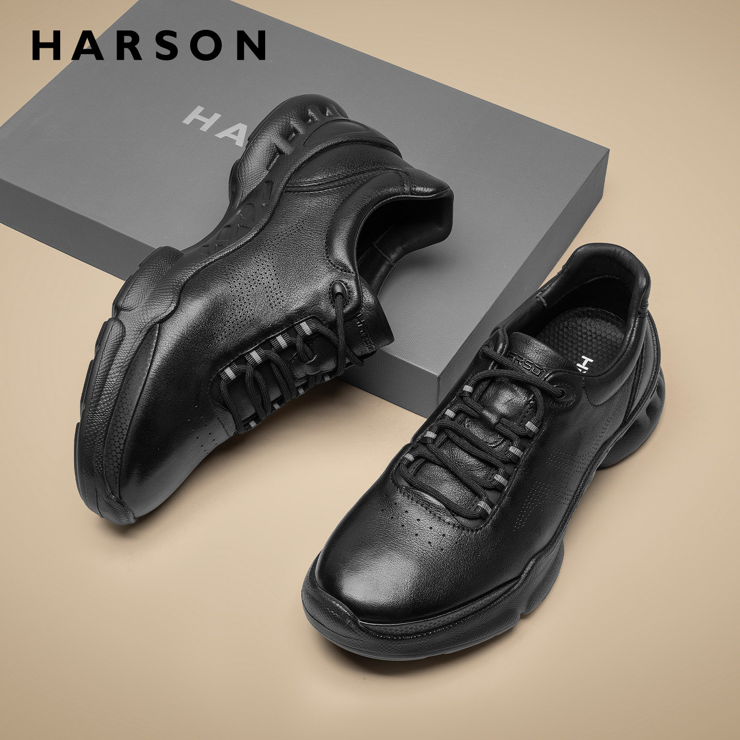 哈森男鞋春季软底男士皮鞋商务休闲鞋低帮真皮全黑公务鞋通勤鞋子,流行男鞋,时尚休闲鞋,淘宝优惠券,粉丝福利购,淘宝优惠卷