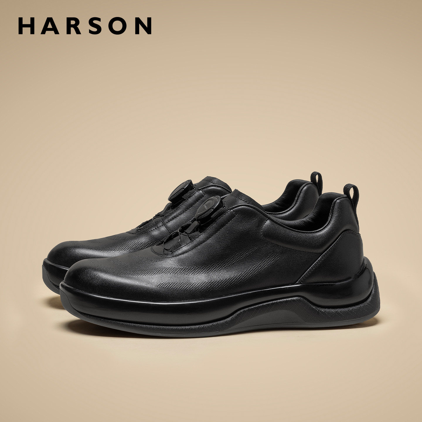 哈森男鞋春季新款商务休闲鞋真皮高级感宽脚皮鞋男士黑色通勤鞋子