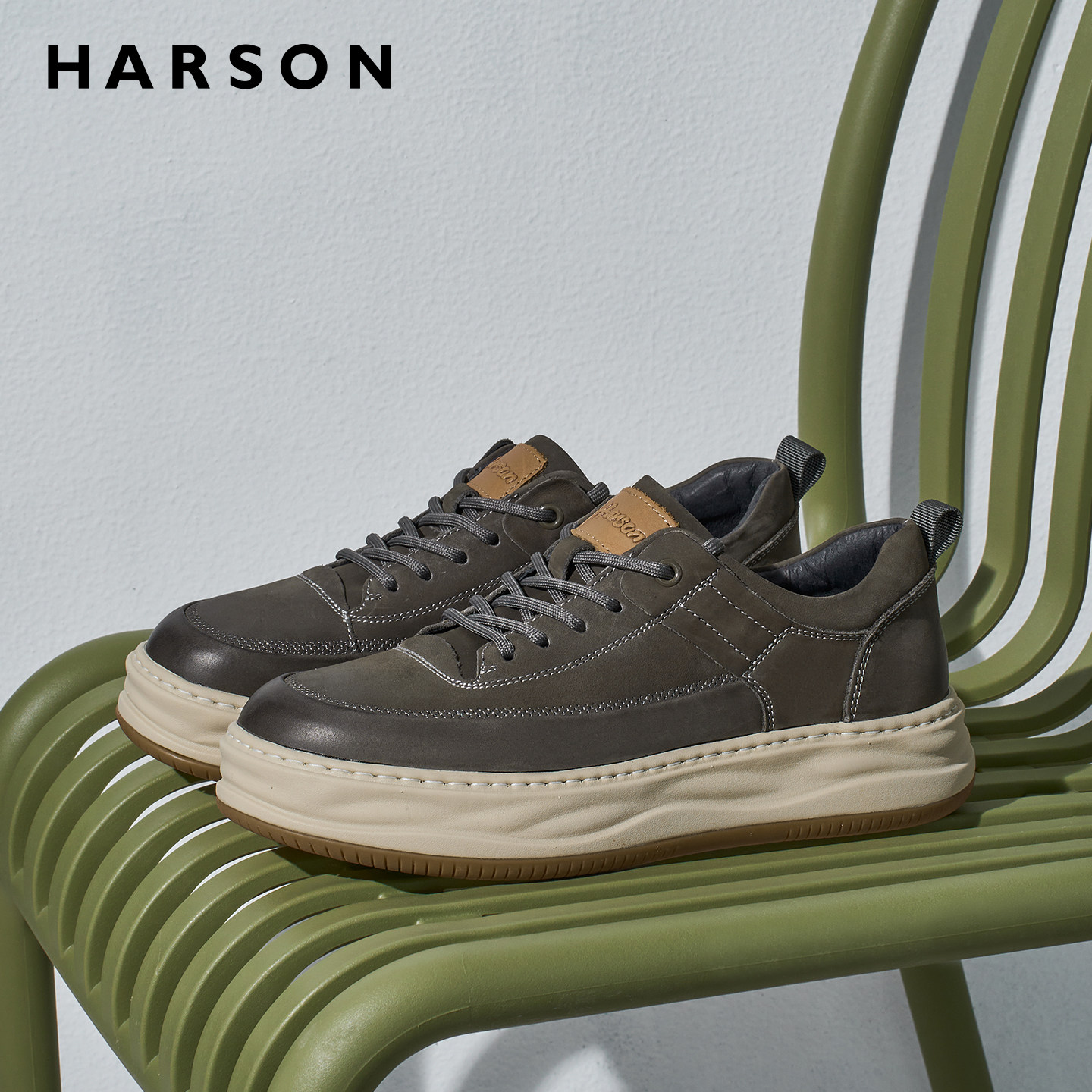 哈森冬季男鞋新款牛皮厚底休闲板鞋男士皮鞋真皮软底商务休闲鞋子