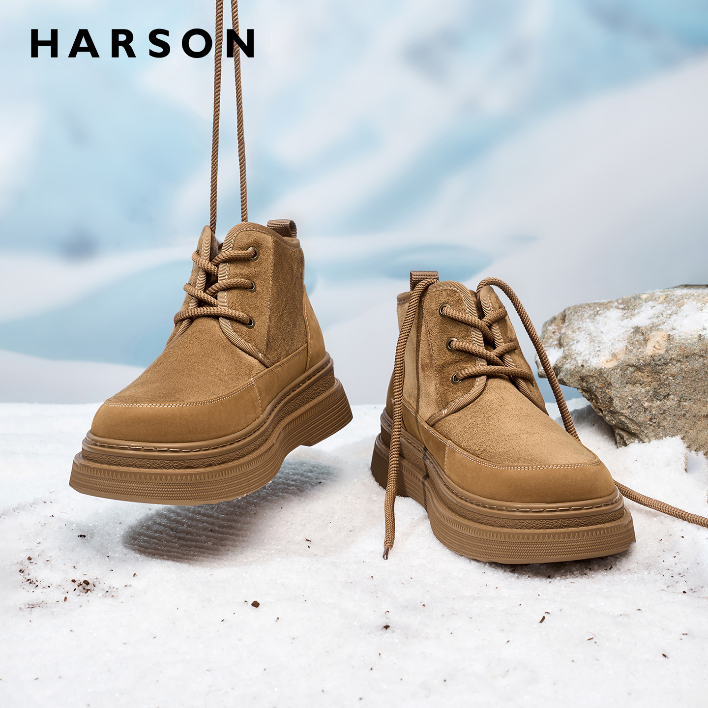 哈森男鞋冬季加绒保暖雪地靴