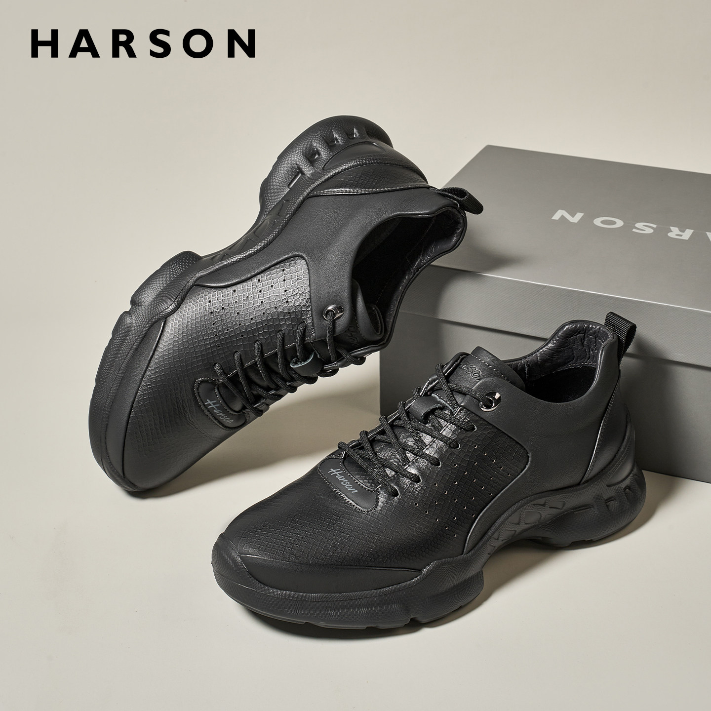 哈森鞋子男鞋春季新款真皮运动鞋软底商务休闲鞋男士黑色公务皮鞋