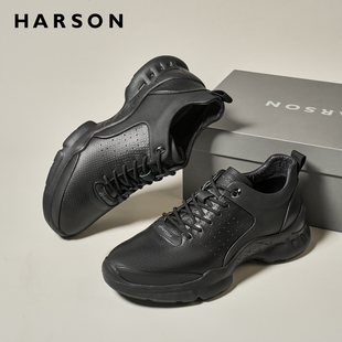 新款 真皮运动鞋 软底商务休闲鞋 哈森鞋 黑色公务皮鞋 春季 男士 子男鞋