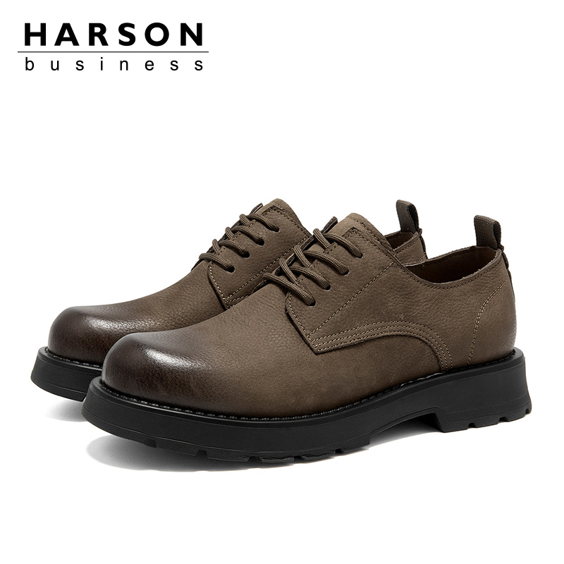 哈森男鞋工装鞋软底真皮休闲鞋