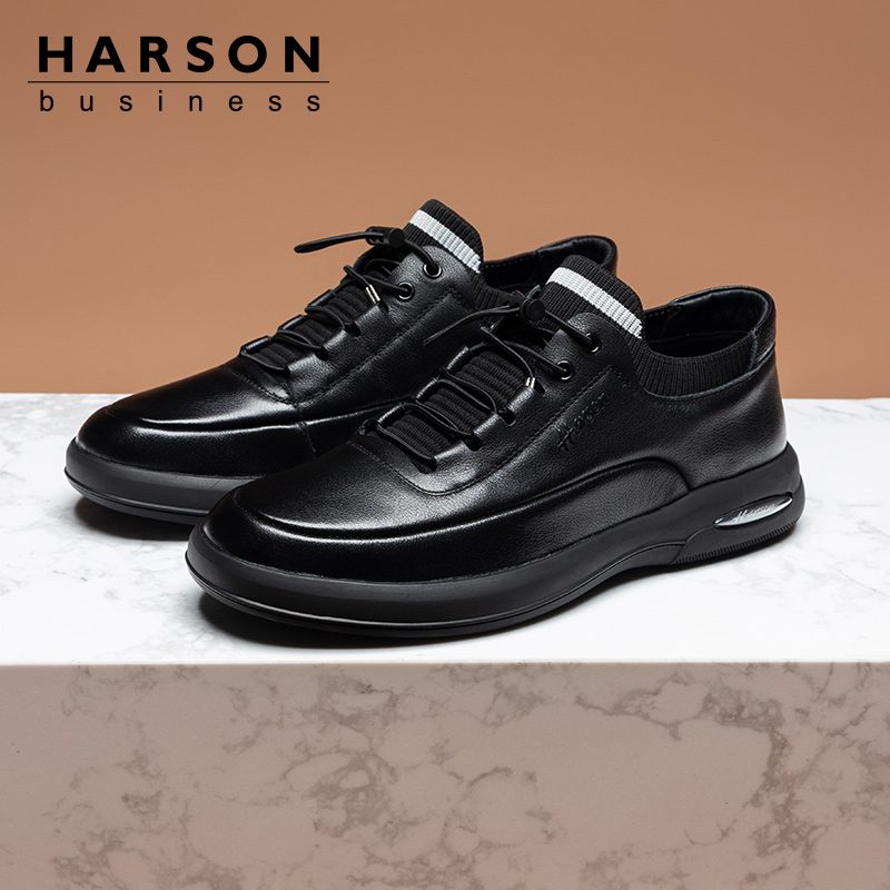 哈森春秋新款户外休闲皮鞋