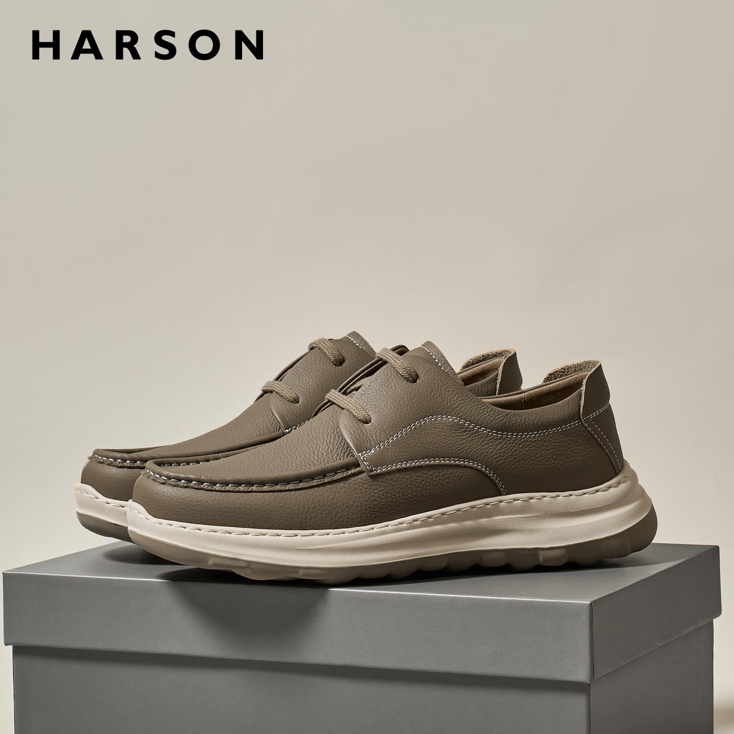 哈森男鞋秋季时尚软底休闲皮鞋