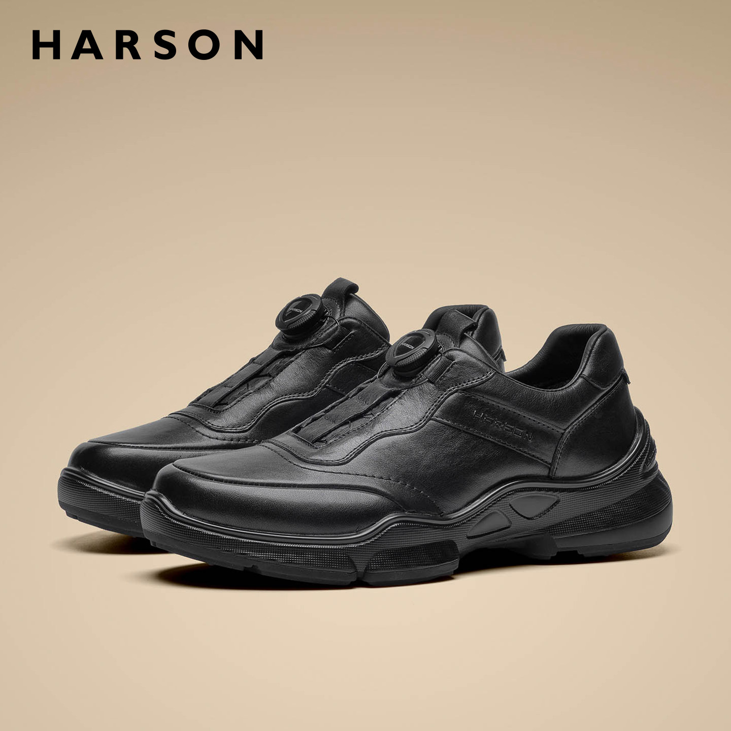 哈森男鞋春季新款真皮软底公务鞋旋钮扣男士皮鞋商务休闲运动鞋男