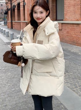2026新款大码羽绒服女200斤胖妹妹冬季拼色加肥加大保暖加厚外套
