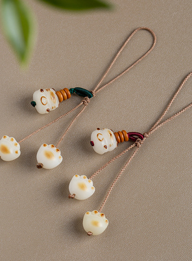 可爱招财猫U盘挂绳小吊坠挂饰炭烧菩提根猫爪手机链挂件男女精致