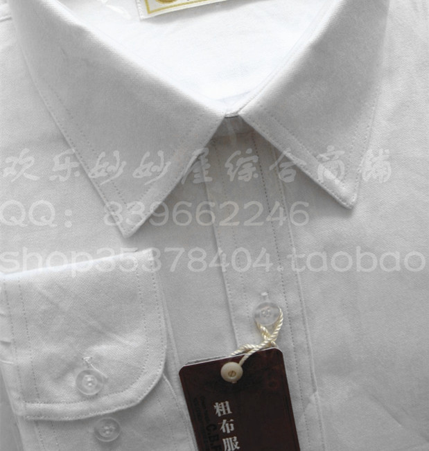 衬衫男士长袖100%纯棉纯白色手工老粗布土布男式全棉衬衣职业公装