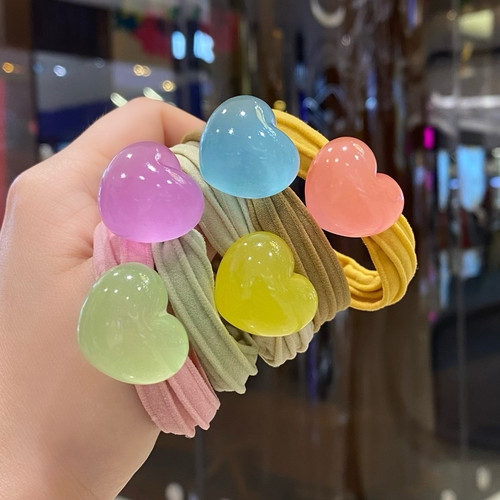 果冻糖果色爱心高弹力发圈
