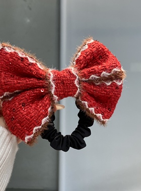 扎头发绳儿童新年红色蝴蝶结橡皮筋发卡小女孩高端布艺发夹发圈