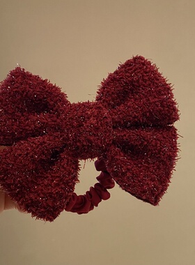 大蝴蝶结丝绒毛线秋冬发圈高弹力丸子头发绳高级感红色绑马尾头绳